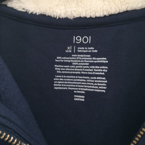 1901 Kids Pop Collar Quarter-Zip Pullover Sweatshirt Long Sleeve Navy X-Large - Picture 4 of 5